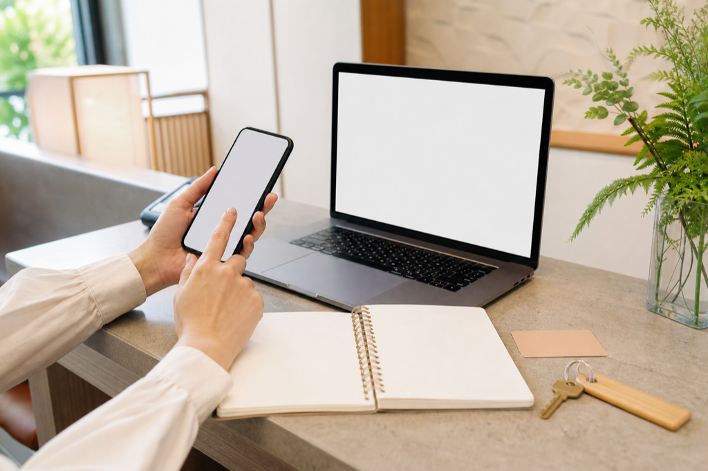 スマートフォンとパソコンで予約や集客状況を管理する手元