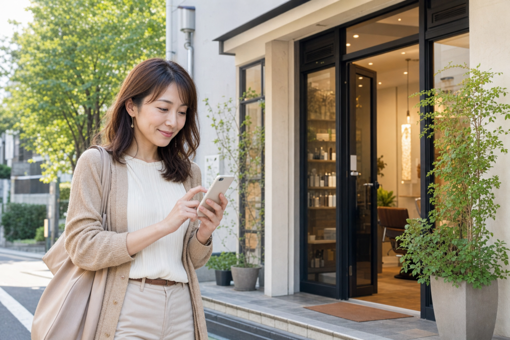 スマートフォンで近隣のサロンを探す新規のお客様