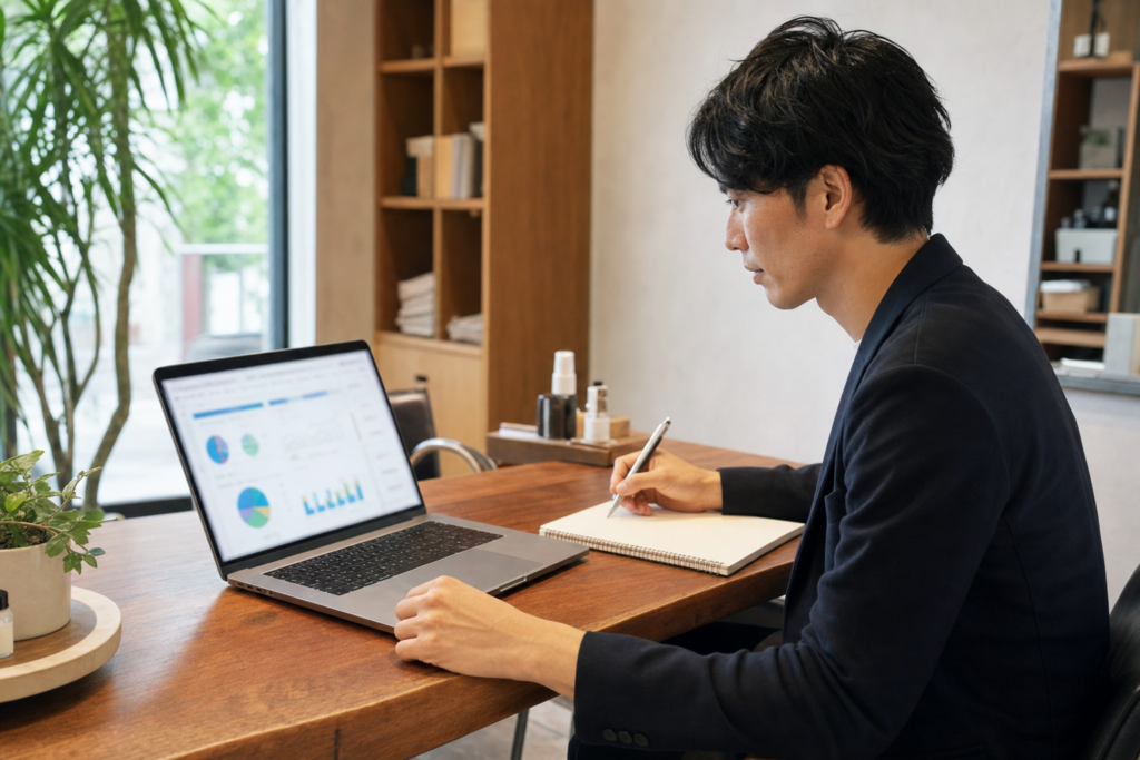 AI集客の成果を確認して改善点を整理する店舗オーナー