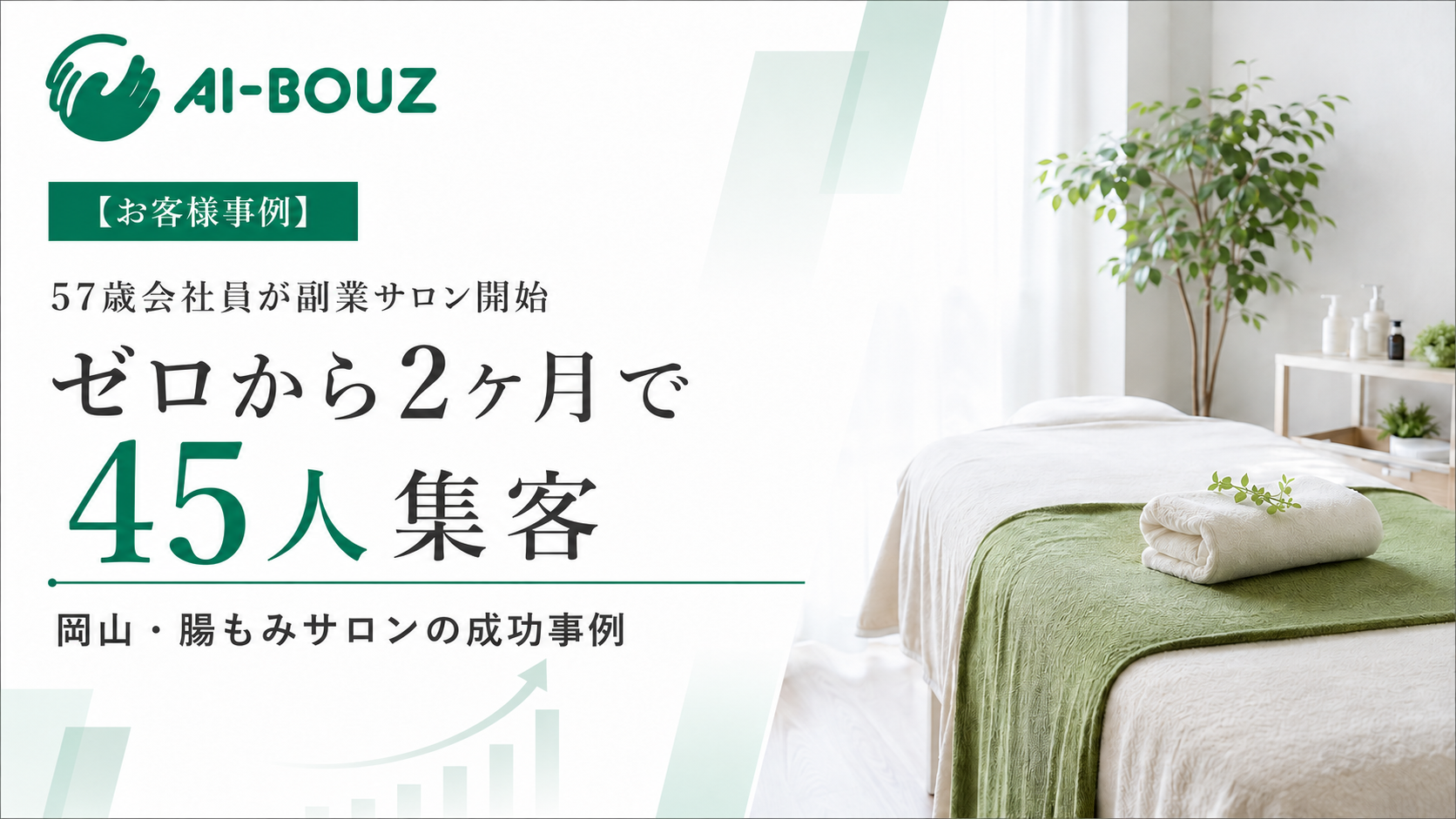 【お客様事例】57歳会社員がゼロから副業サロンを開業、広告開始後すぐ2ヶ月合計45人が来店。岡山・腸もみサロンの集客の手順