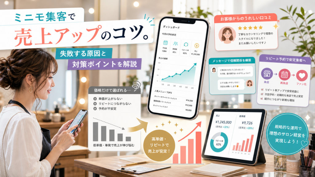ミニモ集客で売上アップするコツと失敗原因を解説するアイキャッチ画像