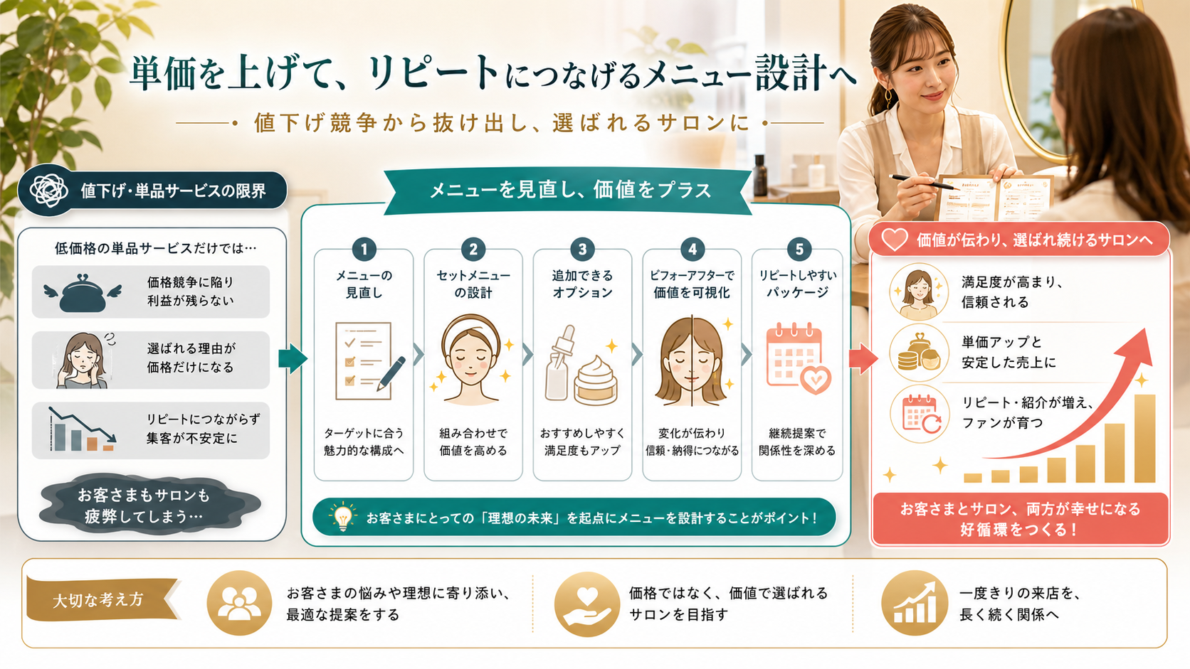 客単価を上げて安売り疲れから抜け出すメニュー設計の図解