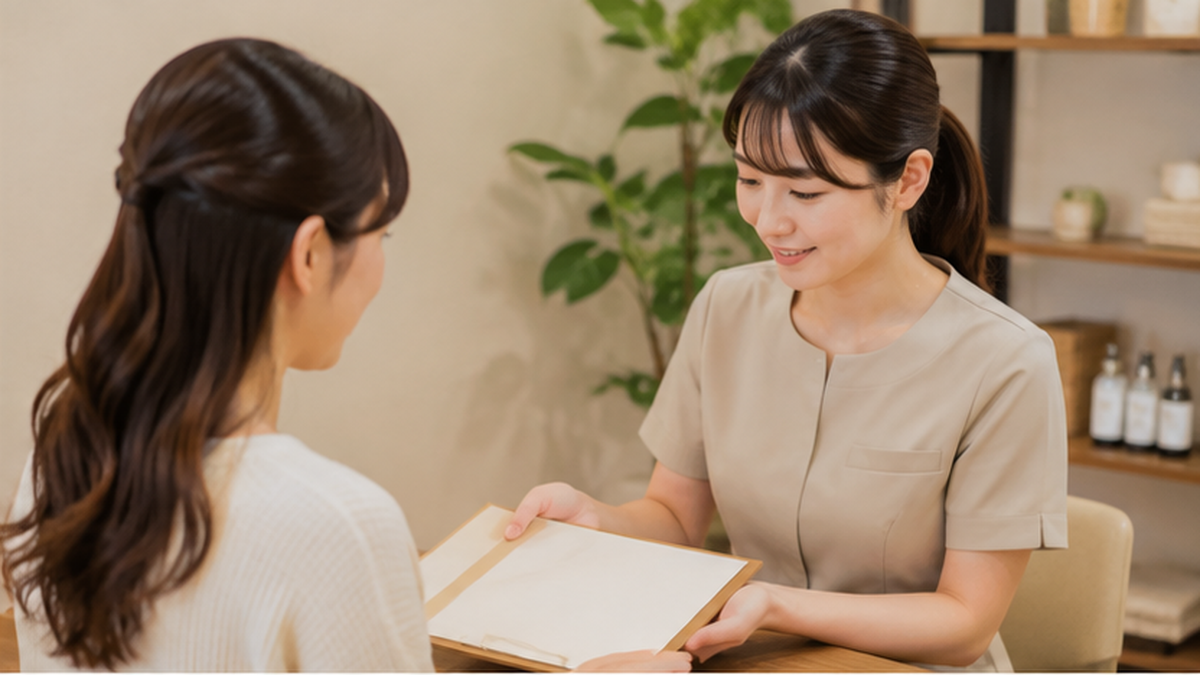 バストアップサロンで同意書と説明を確認するイメージ