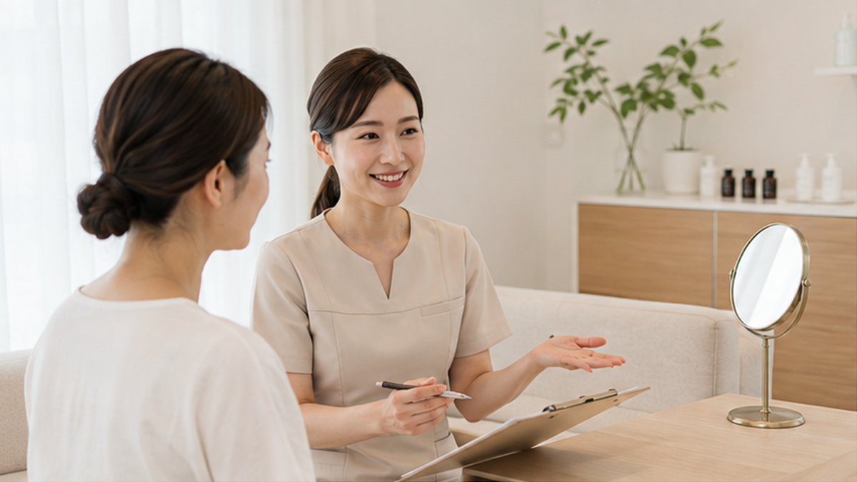 フェイシャルエステ集客で悩みを聞き取るカウンセリングのイメージ