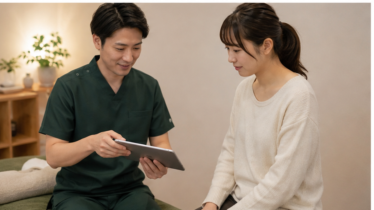 整体院で次回予約とリピート管理を行うイメージ