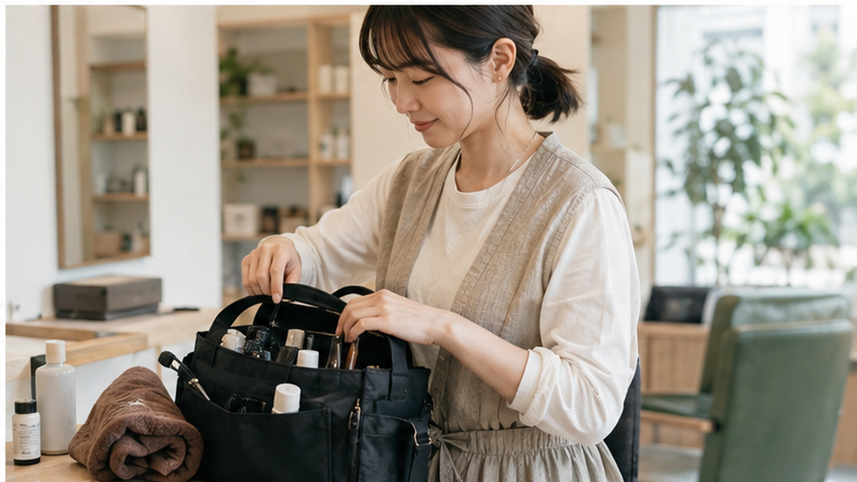 シェアサロン利用前に道具を準備するフリーランスのイメージ