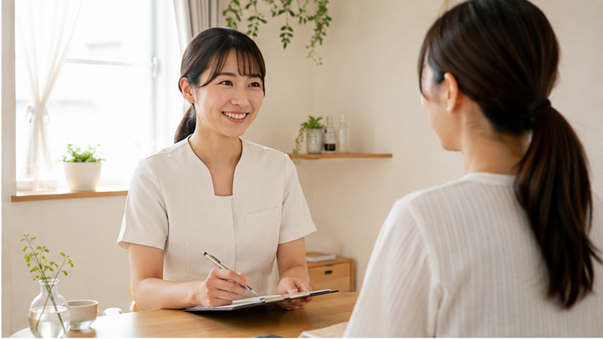 腸もみサロンで施術前に説明するイメージ